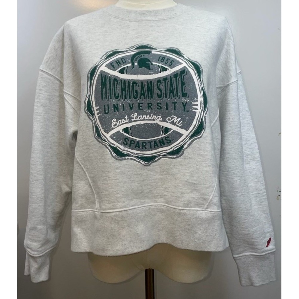 Michigan State Spartans Womens Sm Cropped Sweatshirt Gray NCAA League Pullover